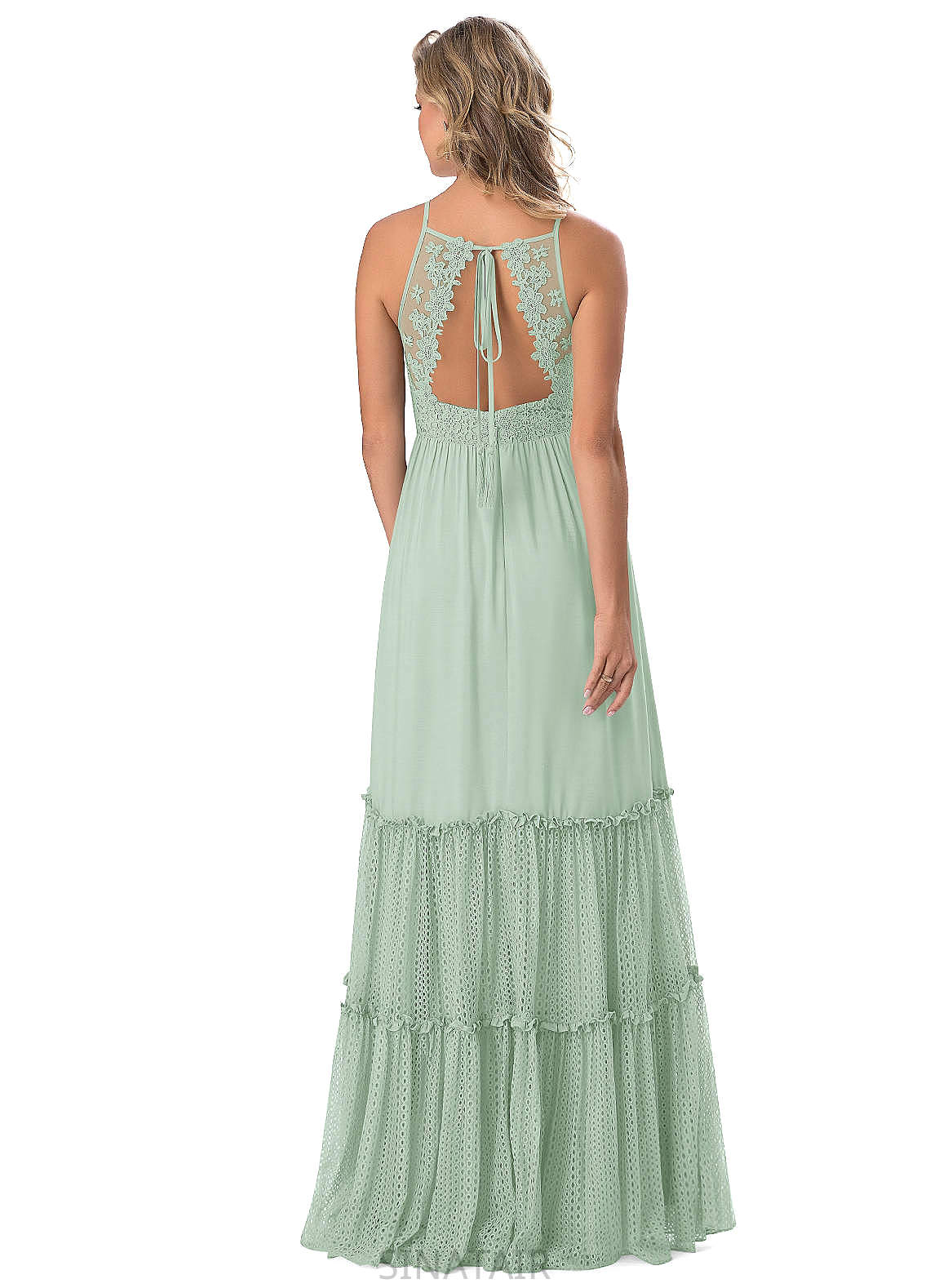 Mollie Natural Waist Spaghetti Staps Tea Length Sleeveless A-Line/Princess Bridesmaid Dresses