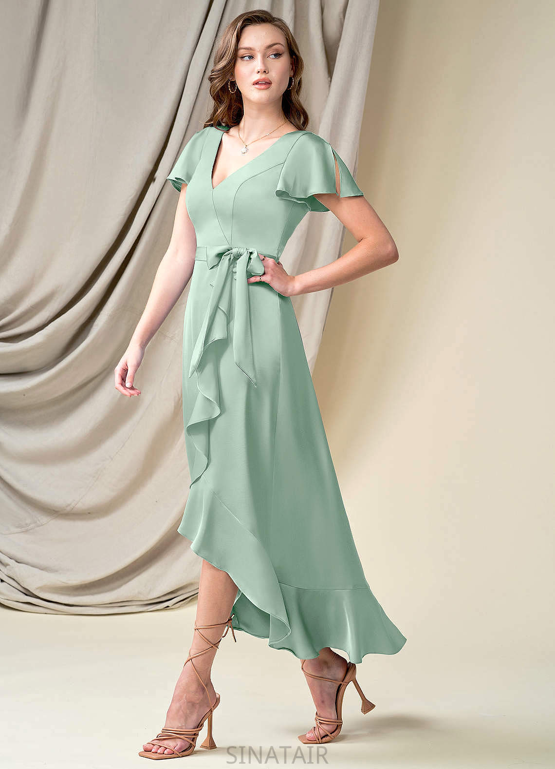 Cynthia Sleeveless Floor Length Spaghetti Staps A-Line/Princess Natural Waist Bridesmaid Dresses