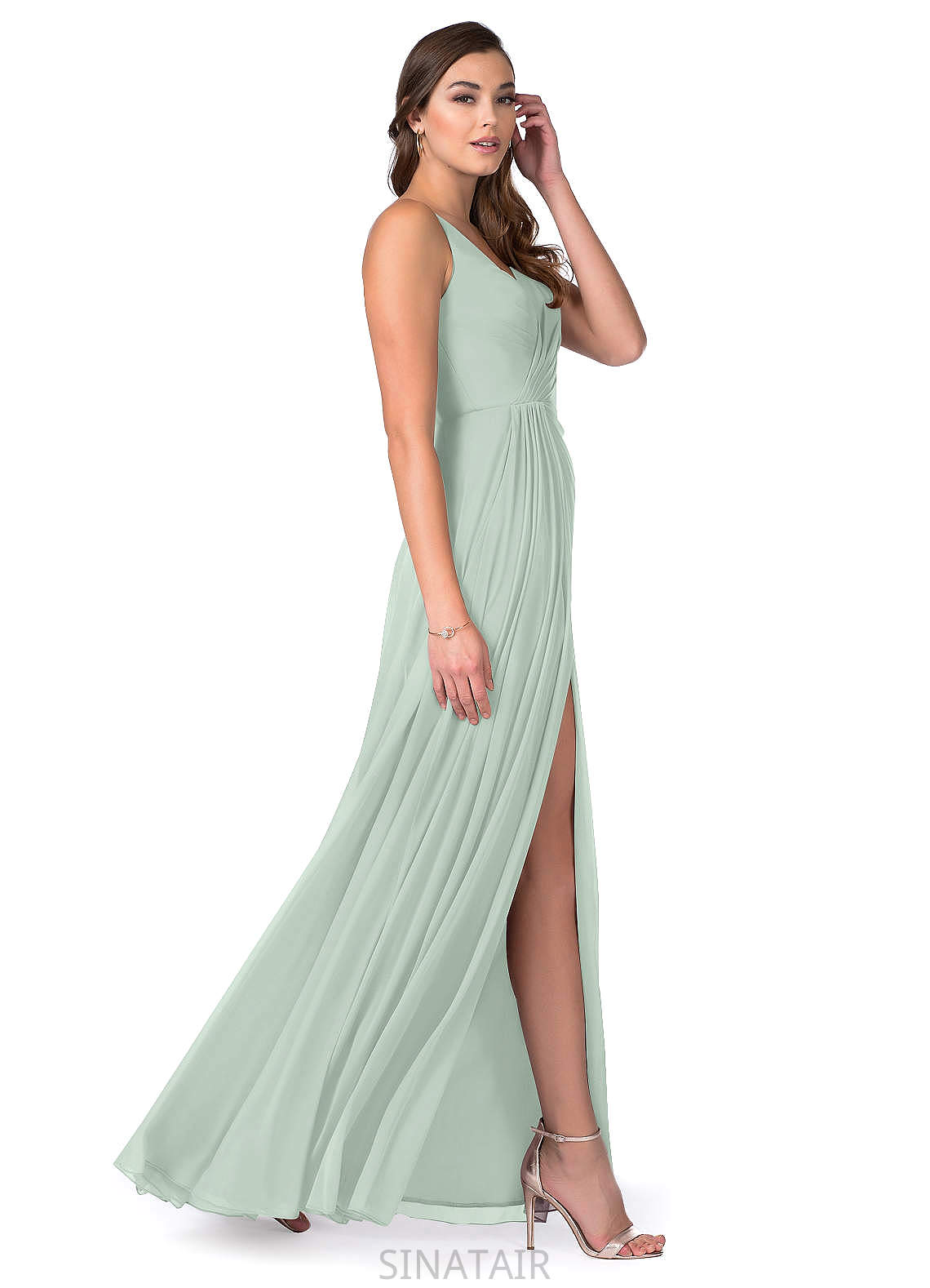 Elisabeth Natural Waist Sleeveless Spaghetti Staps Floor Length A-Line/Princess Off The Shoulder Bridesmaid Dresses