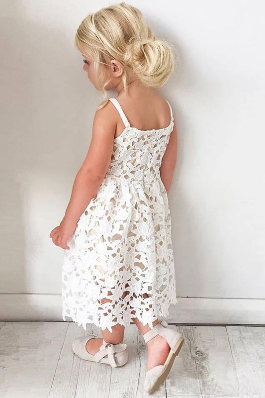 Cute Spaghetti Straps Lace Appliques Flower Girl Dresses, Child Dresses SJS15137