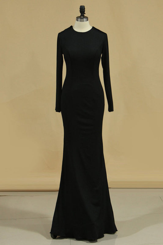 2024 Long Sleeve Evening Dresses Sheath Backless Black