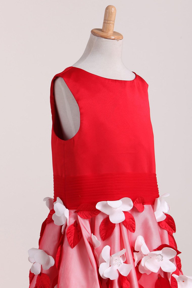 New Arrival Flower Girl Dresses A Line Scoop Satin & Tulle With Handmade Flowers