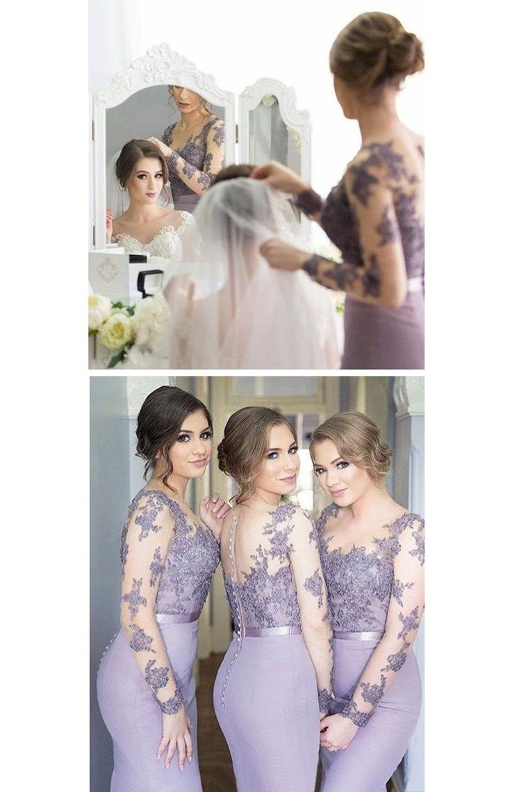 2024 Long Sleeves Bridesmaid Dresses Mermaid Scoop Spandex With Applique