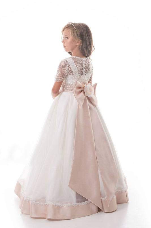 Flower Girl Dresses A Line Scoop Beaded Bodice Tulle With Applique