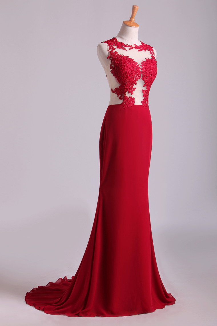 Scoop Mermaid Wedding/Prom Dresses With Applique Chiffon