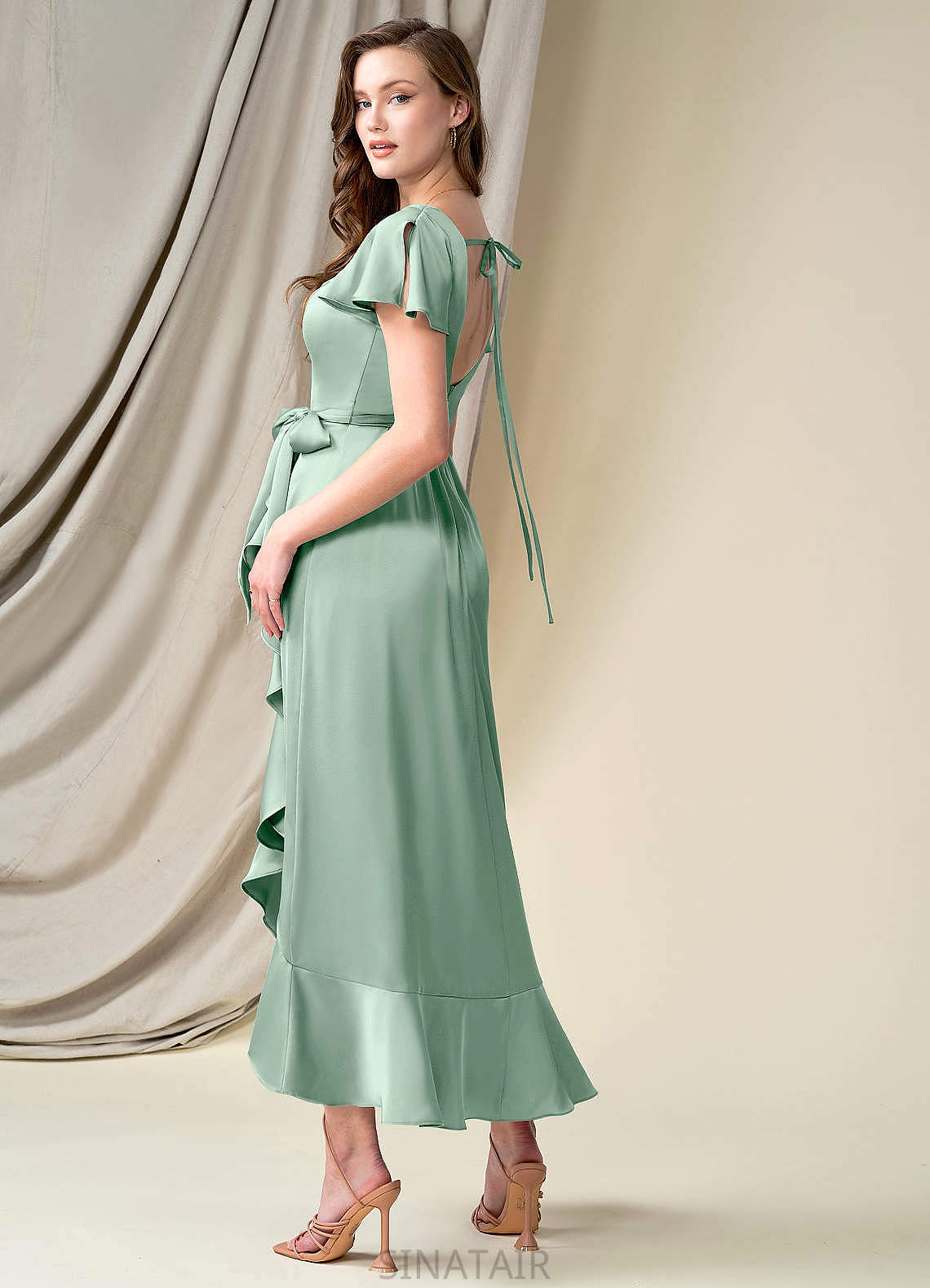 Cynthia Sleeveless Floor Length Spaghetti Staps A-Line/Princess Natural Waist Bridesmaid Dresses