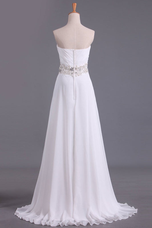 A Line Sweetheart Chiffon With Beads And Ruffles Wedding Dresses