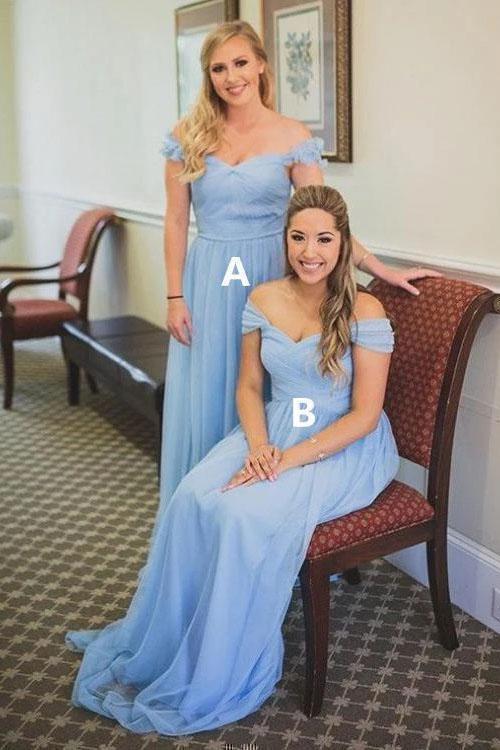 Charming Off the Shoulder Sky Blue Sweetheart Chiffon Wedding Party Dresses, Bridesmaid Dress SJS15117