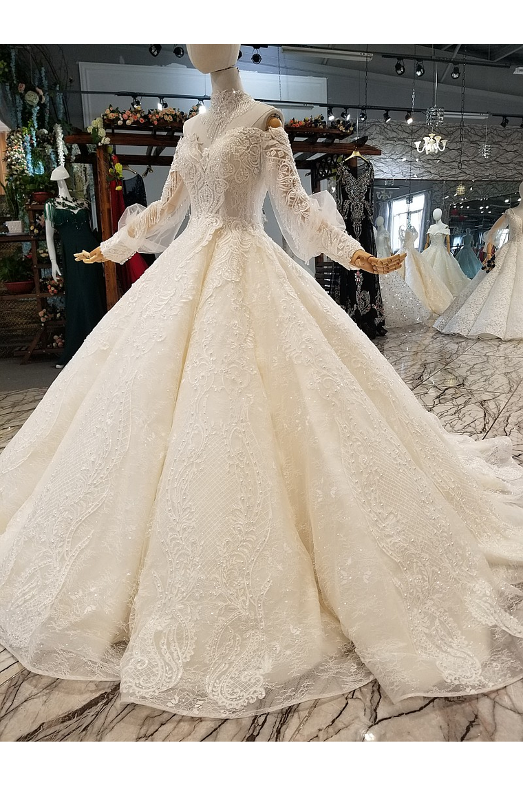 Count Train Princess Wedding Dresses Sweetheart Long Sleeves Ball Gown Wedding SJSPJ37M9KE