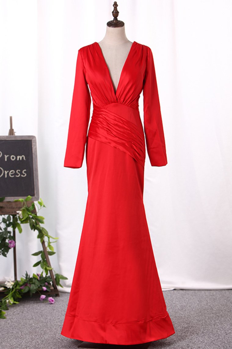 2024 New Arrival V Neck Long Sleeves Mermaid Mother Of The Bride Dresses Stretch Satin