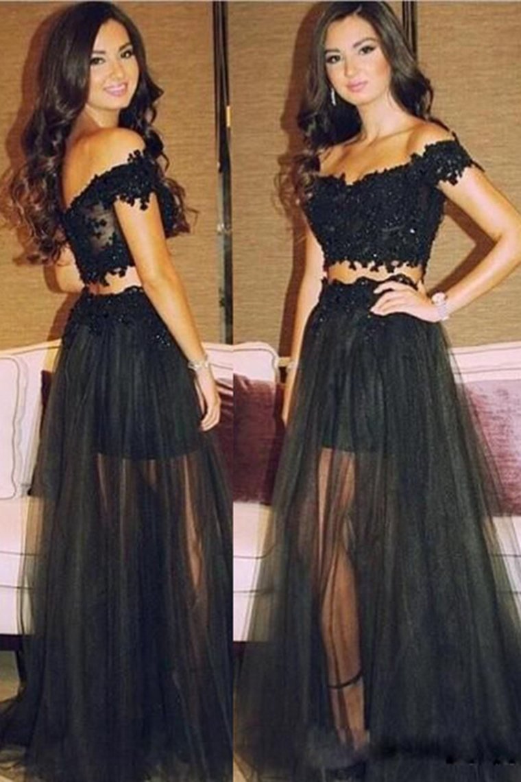 Two Pieces Prom Dresses Tulle A Line With Applique