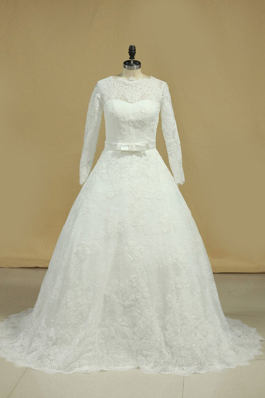 Latest Style Wedding Dresses Scoop A-Line Chapel Train