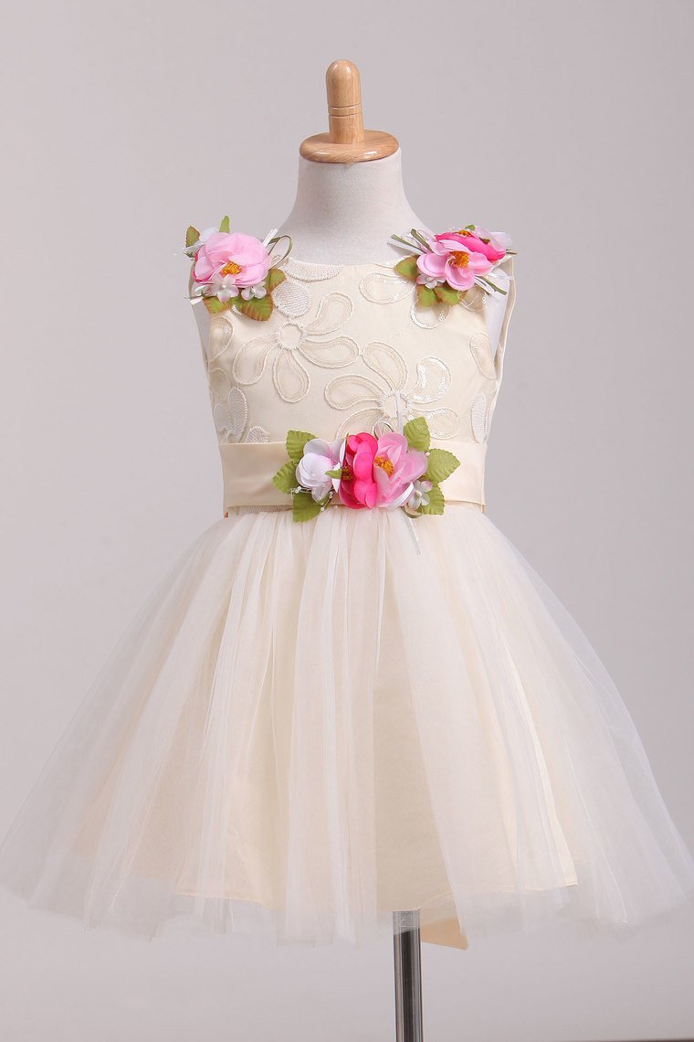 Scoop Flower Girl Dresses A-Line With Flowers Lace & Tulle