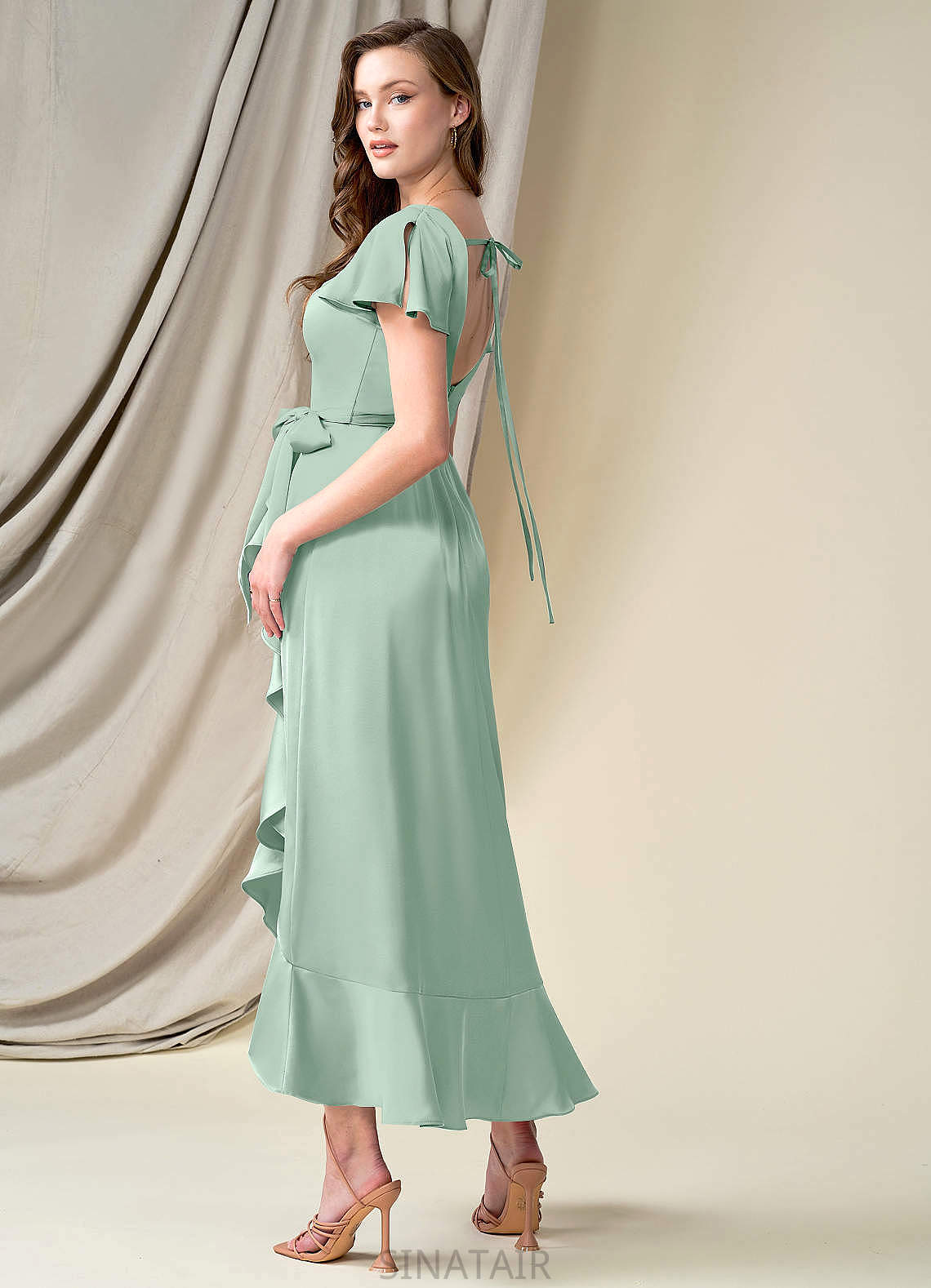 Cynthia Sleeveless Floor Length Spaghetti Staps A-Line/Princess Natural Waist Bridesmaid Dresses