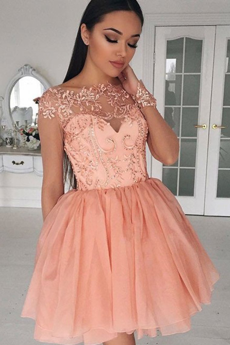 2024 Long Sleeves Homecoming Dresses Scoop Chiffon With Applique Short/Mini