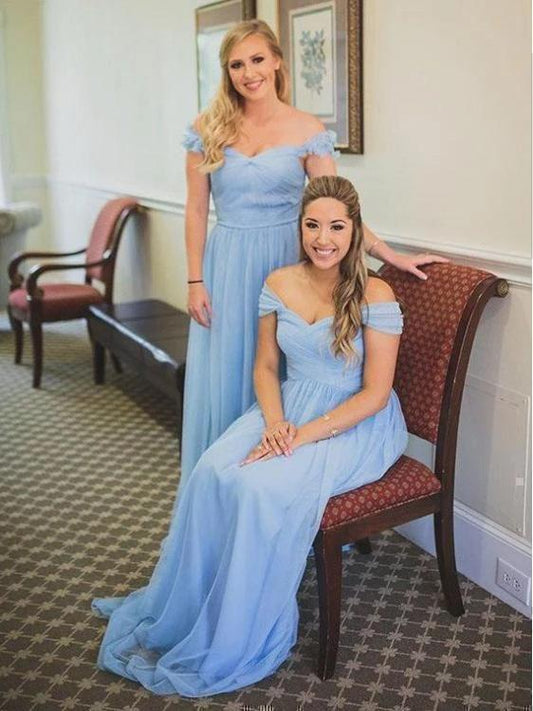 Charming Off the Shoulder Sky Blue Sweetheart Chiffon Wedding Party Dresses, Bridesmaid Dress SJS15117