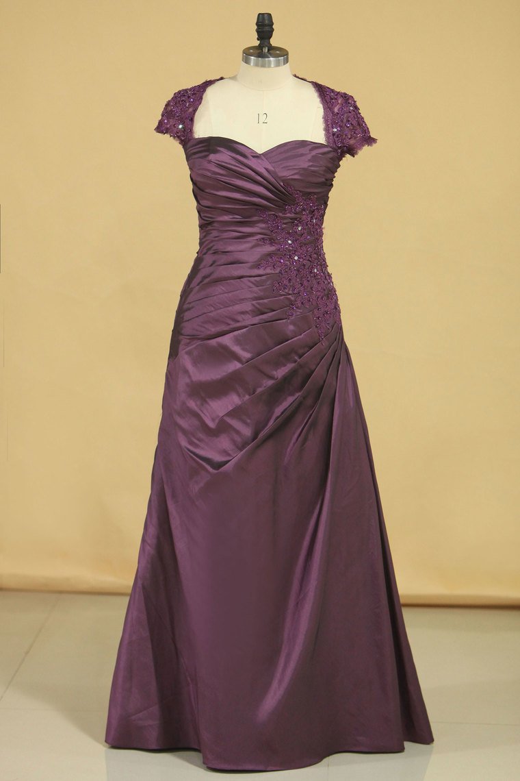 A Line Mother Of The Bride Dresses Taffeta With Applique Floor Length