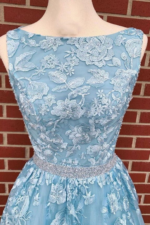 A-line Sky Blue Prom Dress Long Sleeveless Graduation Gown,Prom Dresses