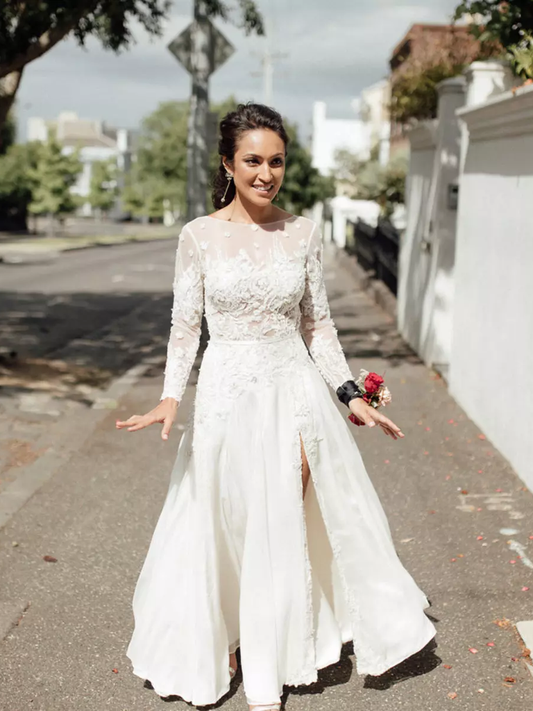 A Line Long Sleeve Lace Gorgeous Wedding Dresses Modest Bride Gowns