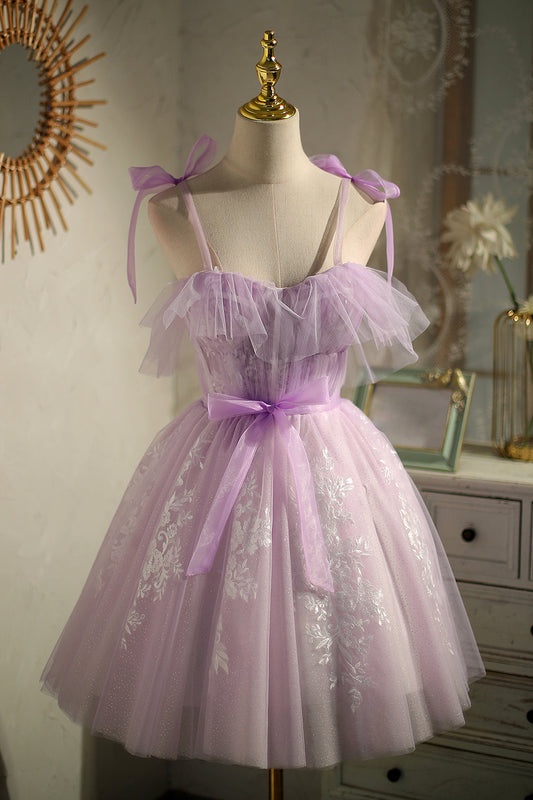 Cute Purple Sleeveless Lace Up Princess Short Homecoming Dresses