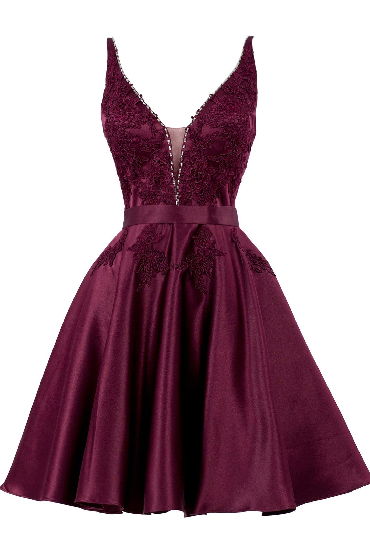 Sleeveless V Neck A Line Lace Appliques Short Homecoming Dresses