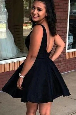 V-neck Backless Satin Short Homecoming Dresses