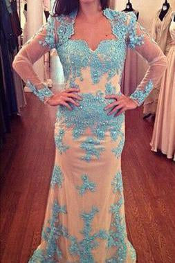 Long Sleeves Lace Sheath Long Prom Dresses Mother of Bride Dresses