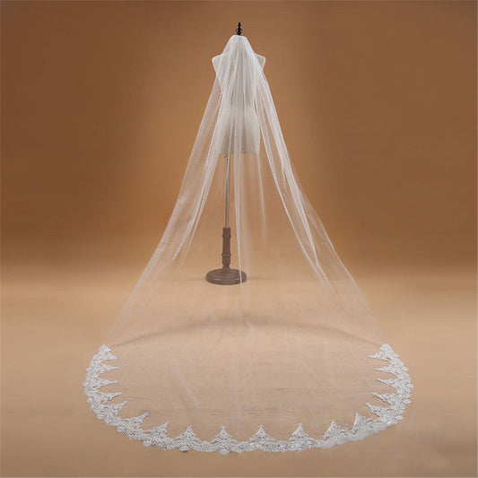 One Layer Lace Edge Cathedral Wedding Veil Long Bridal Veil