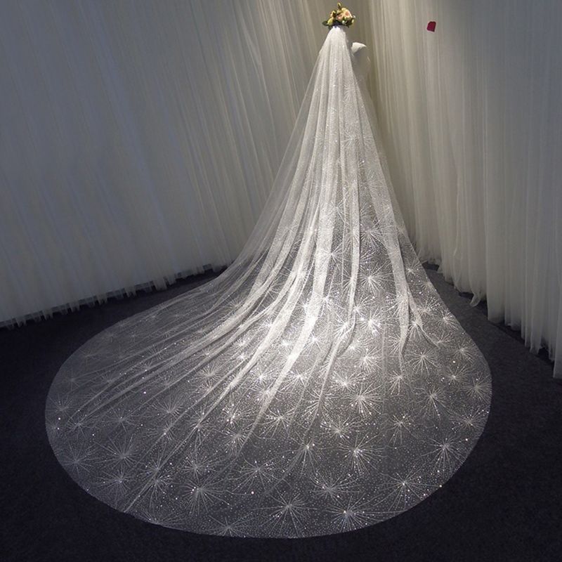 One-Layer Women White Trailing Long Wedding Veil