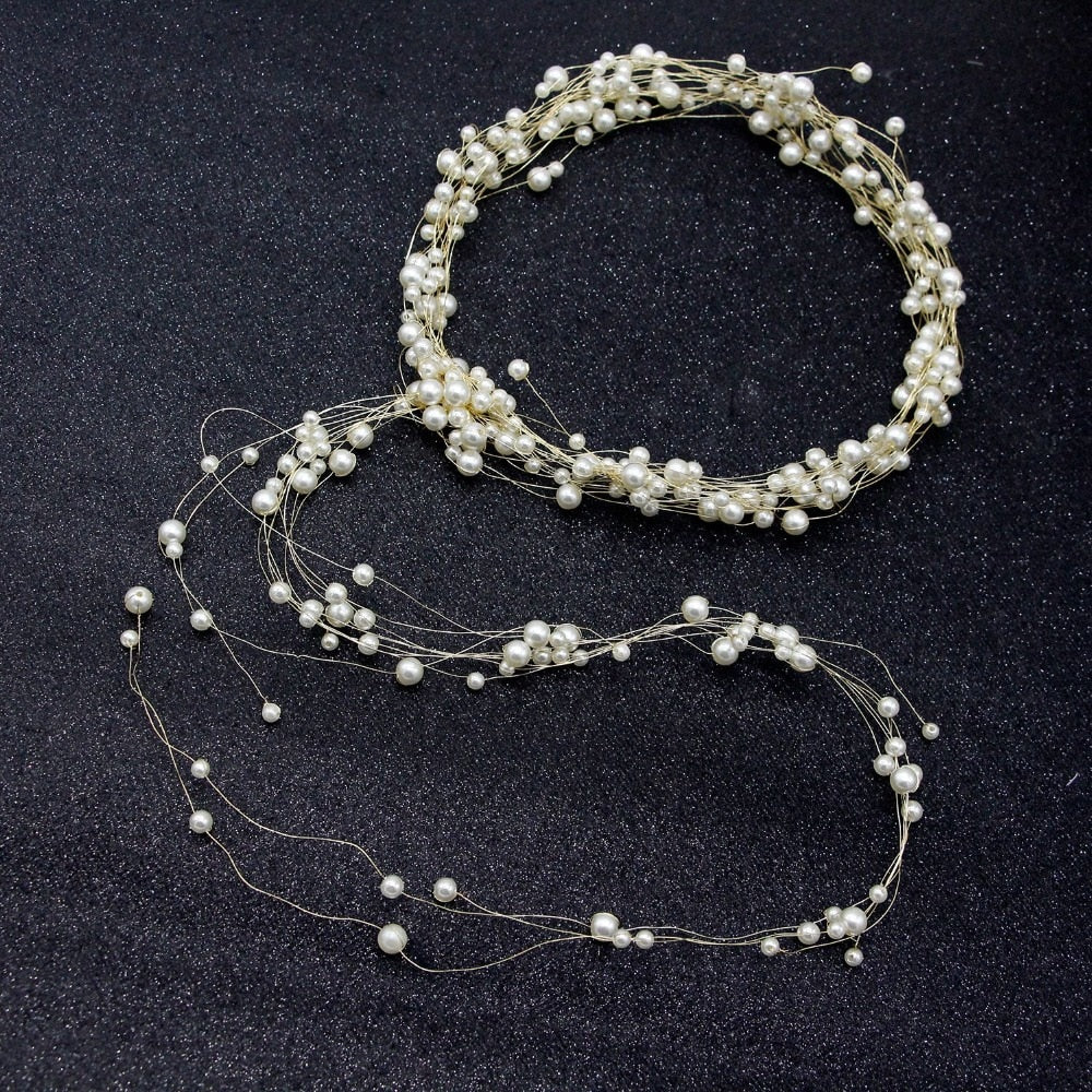 Handmade Crystal Pearl Long Tiaras Wedding Headband Headpiece