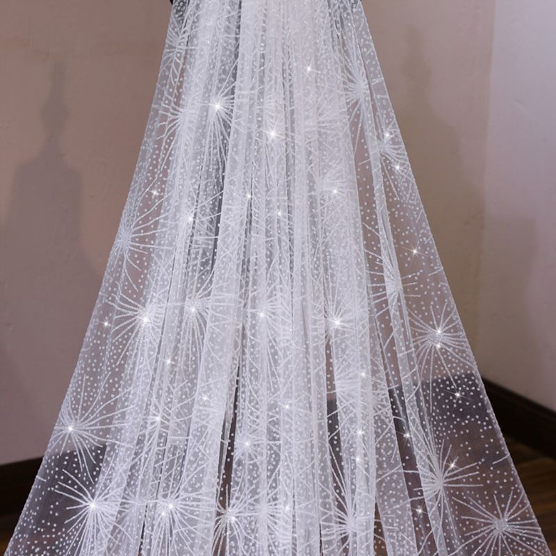 One-Layer Women White Trailing Long Wedding Veil