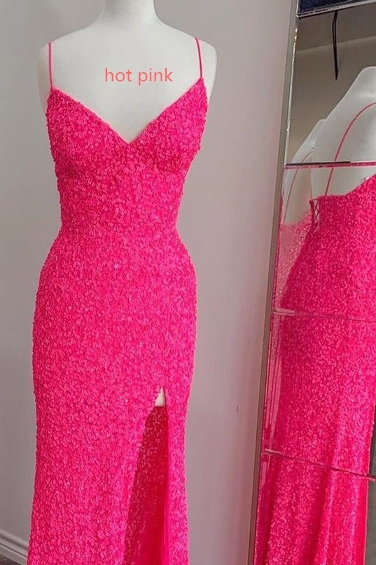 Mermaid Sequins Flattering Long Prom Party Dresses With Slit