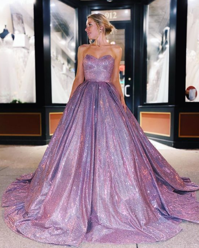 Sweetheart Shine Purple Long Prom Gowns Fashion Graduation Party Dresses