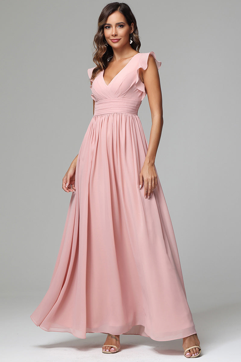 A-line Ruffle Sleeves Chiffon Bridesmaid Dresses