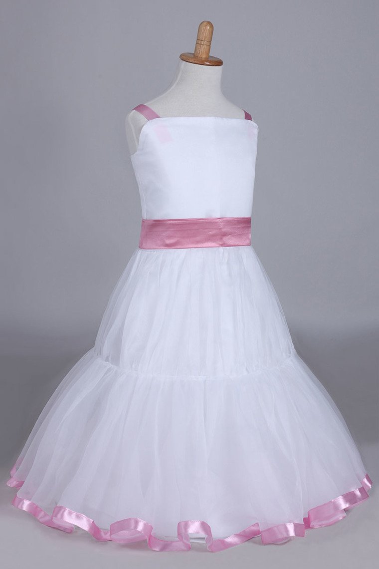 Flower Girl Dresses A-Line Straps Tea Length Organza