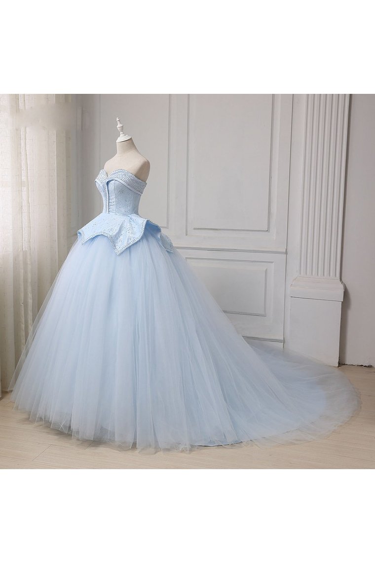 Sweetheart Ball Gown Beading Tulle Prom Dress Court Train Quinceanera SRSP5FLTMDC