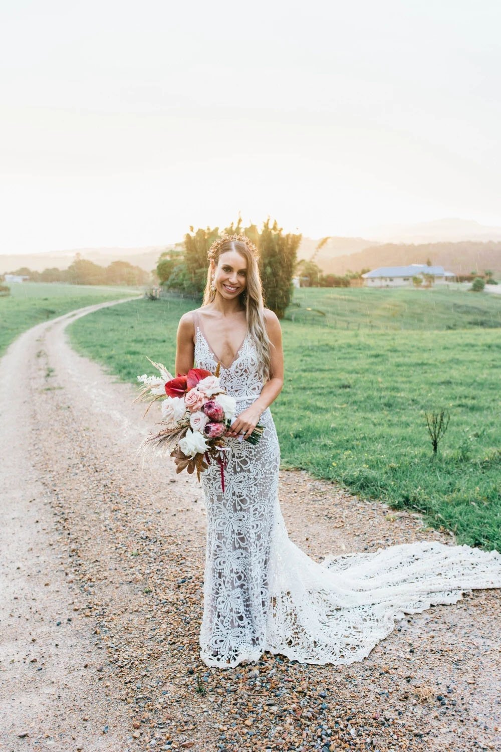 Rustic Lace Appliques V Neck Mermaid Wedding Dresses, Long Bridal Dresses SJS15527