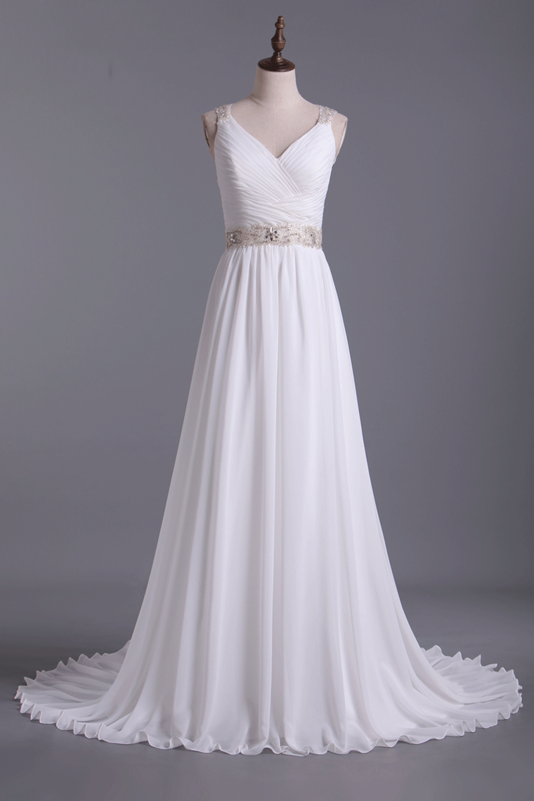 Wedding Dresses Straps Court Train With Ruffles & Beads