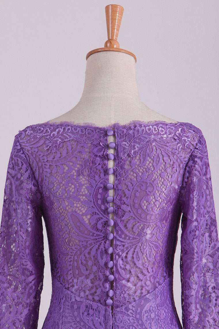 Purple Mother Of The Bride Dresses V Neck 3/4 Length Sleeve Mermaid Lace Floor Length