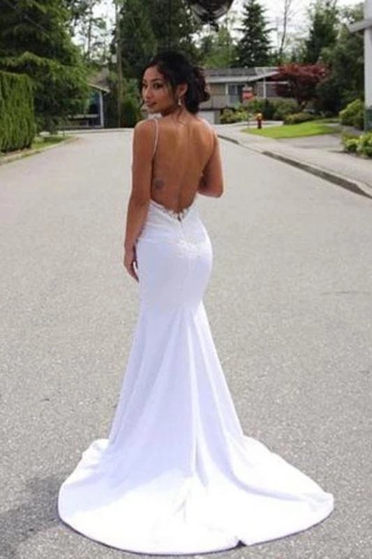 Spaghetti Straps Mermaid Wedding Dress With Appliques Sexy Backless Bridal SJSPGZT9APS