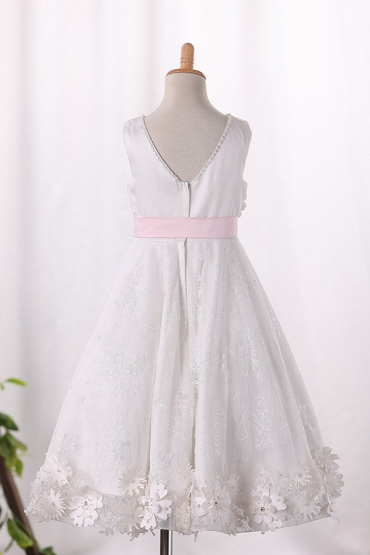 Scoop A Line Lace Flower Girl Dresses Knee Length