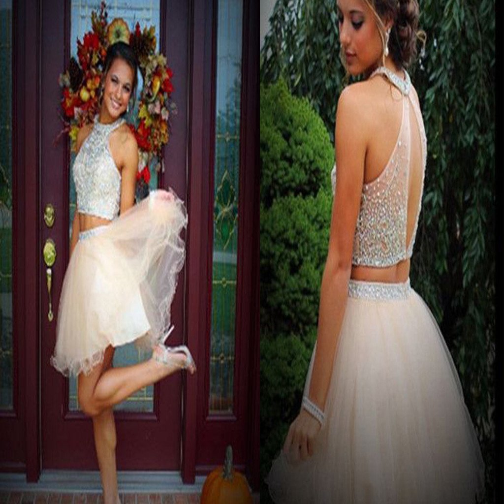 New Arrival Rhinestone Sparkly Homecoming Dresses Two Pieces Rosalind Freshman Cute CD05