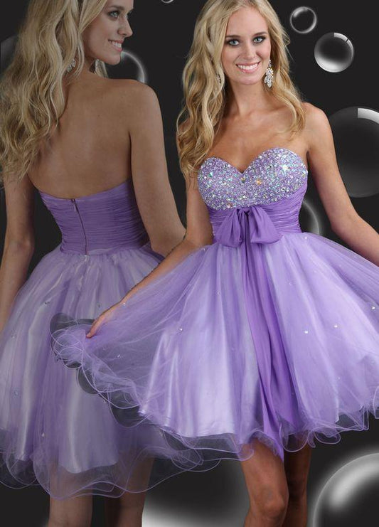 Formal Short Dress Sweetheart Cocktail Talia Homecoming Dresses Lavender Tulle With Beading CD10122