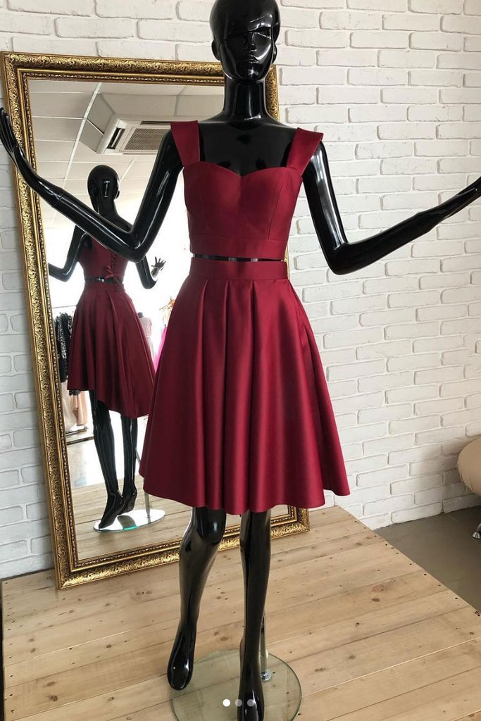 Burgundy Homecoming Dresses Sharon Two Pieces Short Dress Burgundy CD1027