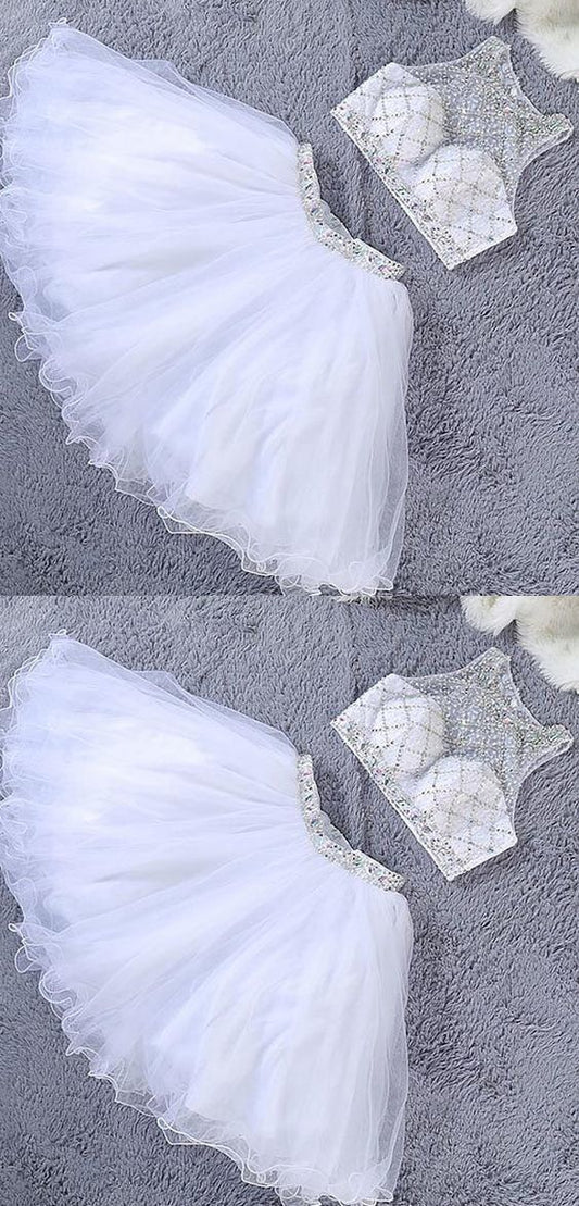 Luxury White Two Pieces Homecoming Dresses Elise Beaded Crystal Short CD10620