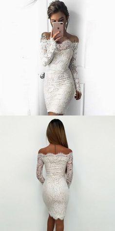 Off-The-Shoulder Homecoming Dresses Amaya Lace Long Sleeves White CD10628