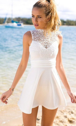 Simone Lace Homecoming Dresses Satin A-Line Jewel Sleeveless Short Open Back White Stretch With CD1121