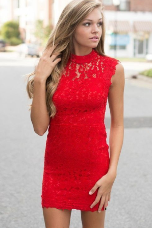 Red Short Tight Short Dresses Open Back Bodycon Short Aubree Homecoming Dresses Lace Party Dresses DH1137