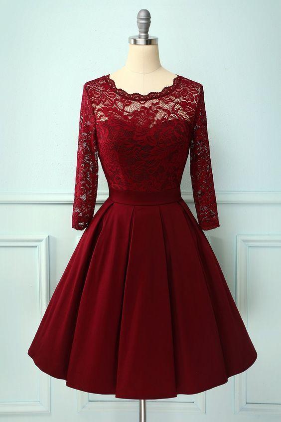 Burgundy V Homecoming Dresses Maya Back Long Sleeves CD11403