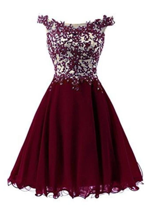 Beautiful Wine Homecoming Dresses Lace Damaris Red Short Applique Party Dress A-Line Short CD11467